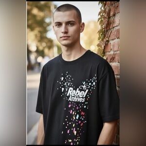 Rebel Vengeance Rebel Archives Men's Black Graphic Tee 100% Cotton Size Large